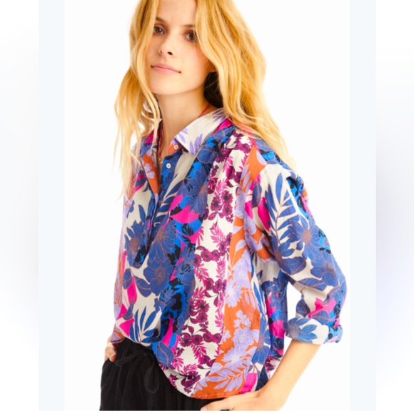 Xirena "PINK BECK" TOP IN SUNSET" Long Sleeve Blouse Size Medium 100% Cotton - Picture 1 of 14